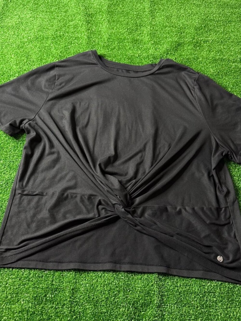 Stretch The Rules Women's Yoga Athleisure Twist Front Black Top Short Sleeve L